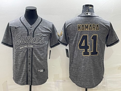 Men's New Orleans Saints #41 Alvin Kamara Gray With Patch Cool Base Stitched Baseball Jersey